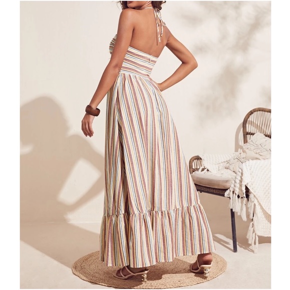 Boho Stripes Halter Flowy Maxi Dress - Picture 7 of 8